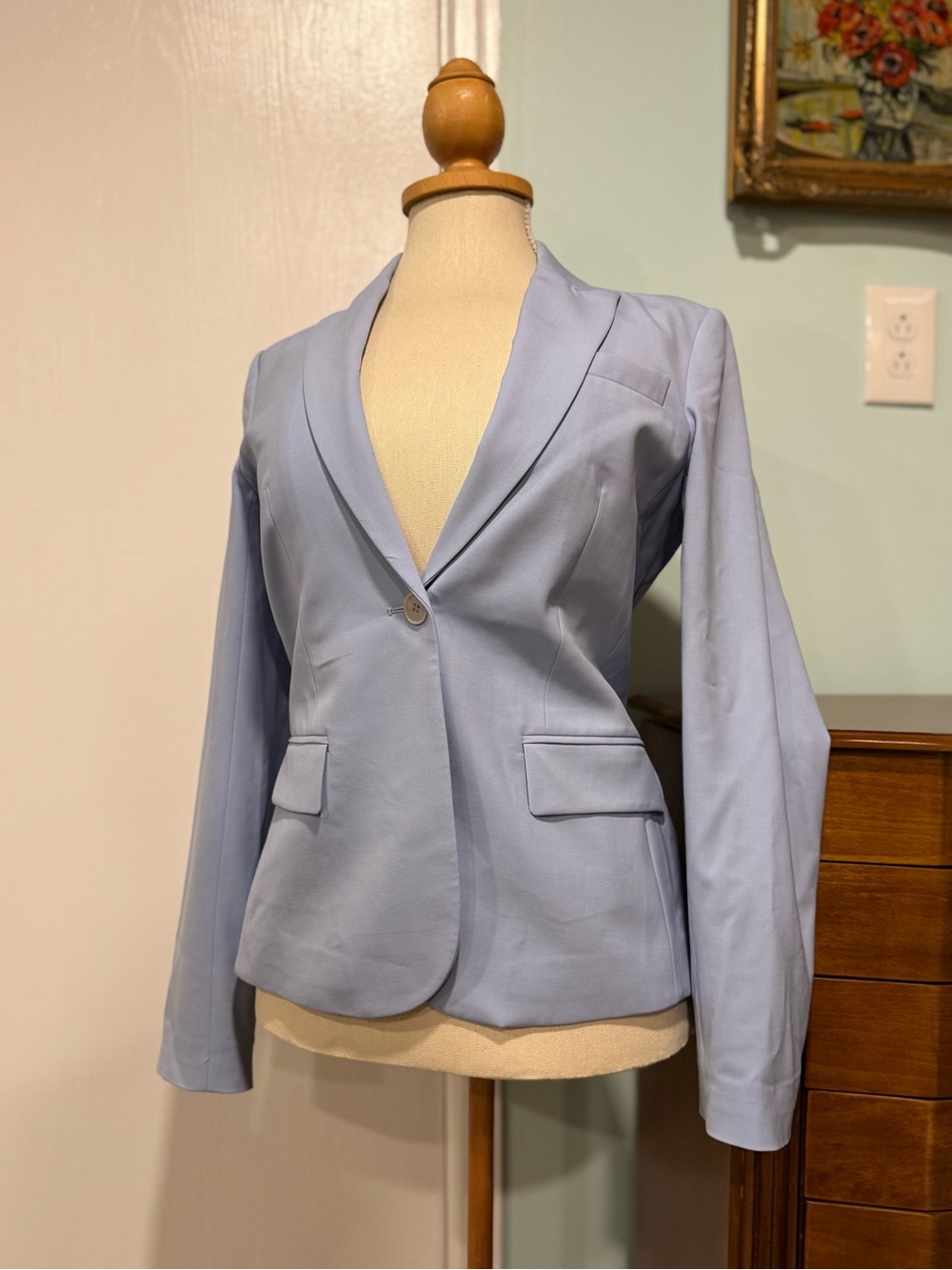 Theory Gabe B Tailor Pastel Baby Blue Single-Button Blazer Size 6 Women’s